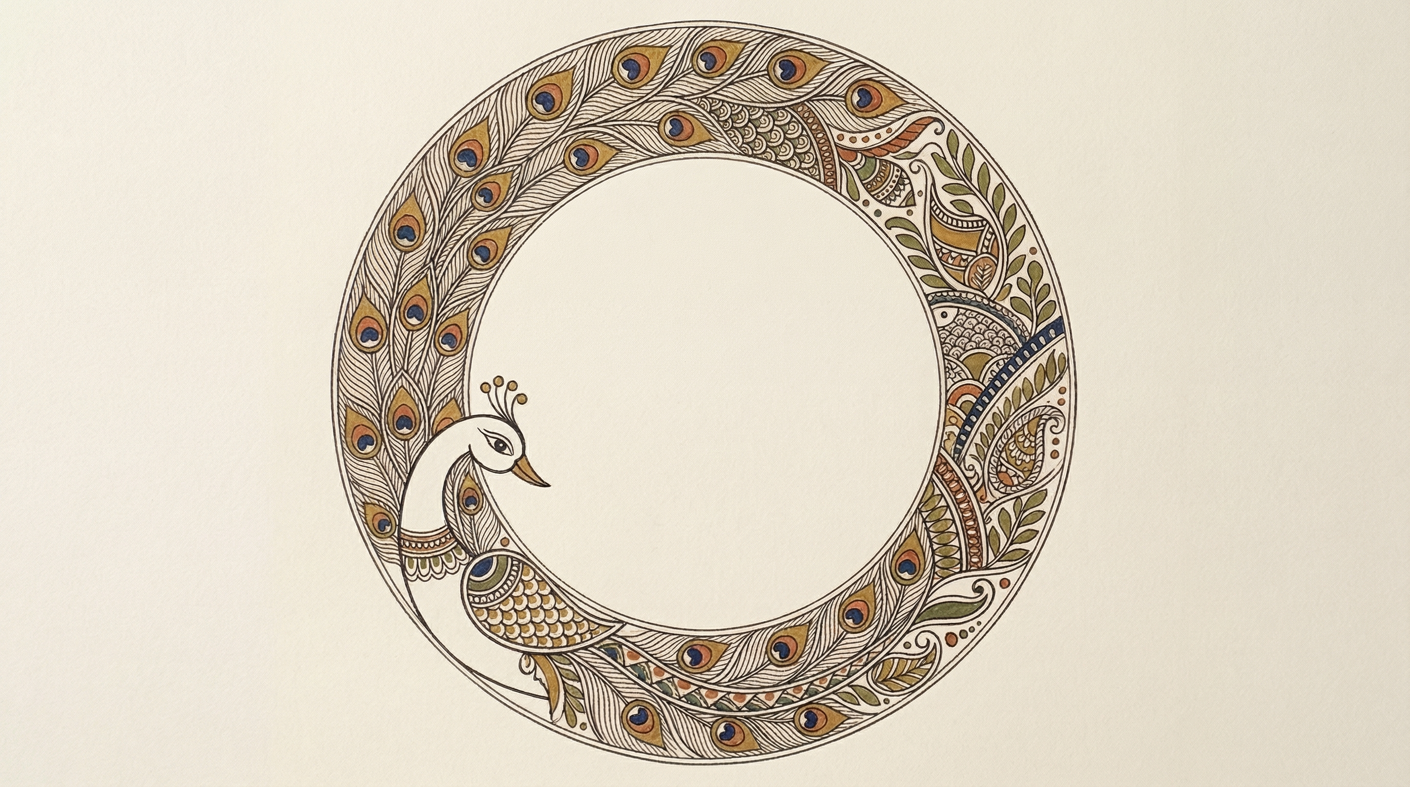 Circular Madhubani Peacock Mandala